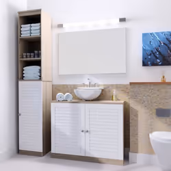 Meubles de salle de bain - Colonne de salle de bain et Meuble sous-lavabo brun et blanc