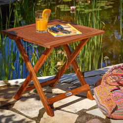 Description générale Cette table d'appoint pliable en bois d'acacia pré-huilé allie esthétique et praticité. Conçue pour s'ad ...