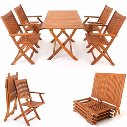 Ensemble de jardin Sydney Komfort en bois dacacia certifié FSC® Ensemble table et 4 chaises pliables Salon de jardin