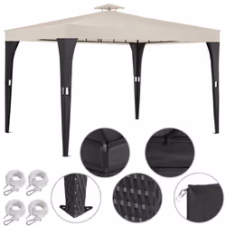 Tonnelle de jardin en polyrotin 3x4 m - Pavillon Tente de réception Pergola - Noir et crème