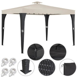 Tonnelle de jardin en polyrotin 3x4 m - Pavillon Tente de réception Pergola - Noir et crème