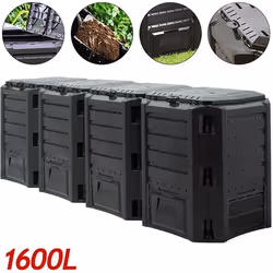 DEUBA® Composteur de jardin 1600 L plastique noir transformateur de déchets écologique couvercle et trappe d’extraction