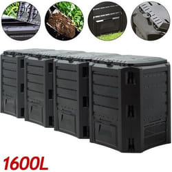 DEUBA® Composteur de jardin 1600 L plastique noir transformateur de déchets écologique couvercle et trappe d’extraction