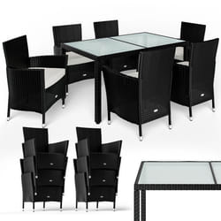Salon de jardin en polyrotin noir crème Ensemble de jardin 6 personnes Ensemble table et chaises avec coussins