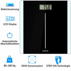 Deuba - Pèse personne balance digitale noir 180kg 4 capteurs écran lcd verre trempé pèse-personne salle de bains poids