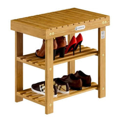 2en1 Meuble à Chaussures et Banc en Bois dacacia Dur et Robuste 50cm Étagère à Chaussures 2 tablettes avec Banc Rangement Armoire