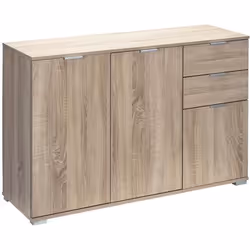 Buffet chêne 107x75x35cm Commode Meuble de rangement ALBA avec 3 portes 2 tiroirs pour salon salle à manger intérieur