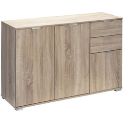 Buffet chêne 107x75x35cm Commode Meuble de rangement ALBA avec 3 portes 2 tiroirs pour salon salle à manger intérieur