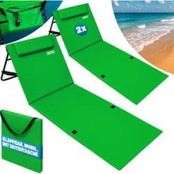 Detex 2x Tapis de plage Vert 158x56cm transat rembourré avec dossier pliable natte de plage transportable extérieur