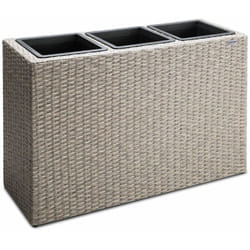 Bac à fleurs polyrotin gris 3 compartiments pot intérieur 83x30,5x60 cm pot de fleurs bac vertical intérieur extérieur Crème