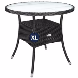 Table en polyrotin surface ronde Ø 80cm noir verre balcon jardin table dappoint