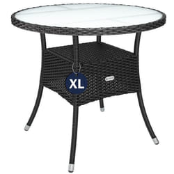 Table en polyrotin surface ronde Ø 80cm noir verre balcon jardin table dappoint