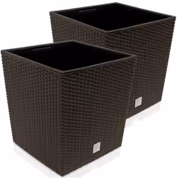 2x Bac à fleurs Marron 64 L aspect polyrotin Pot de fleurs avec poignée jardinière intérieur extérieur jardinière Cache-Pot