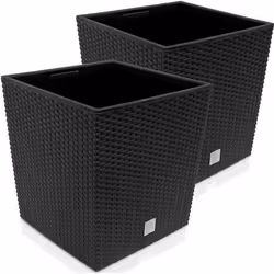 2x Bac à fleurs Anthracite 35 L aspect polyrotin Pot de fleurs avec poignée jardinière intérieur extérieur jardinière Cache-P ...