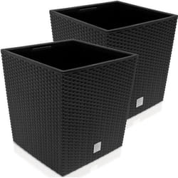 2x Bac à fleurs Anthracite 35 L aspect polyrotin Pot de fleurs avec poignée jardinière intérieur extérieur jardinière Cache-Pot