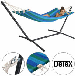 Detex - Hamac avec cadre en métal - 200 x 80cm - Support individuel - Toile résistante anti-déchirures - Couleur au choix Bleu