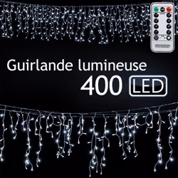 Guirlande lumineuse 400 LED avec télécommande 15m lumière blanc-froid fonction timer 8 modes IP44 polyvalente noël fête