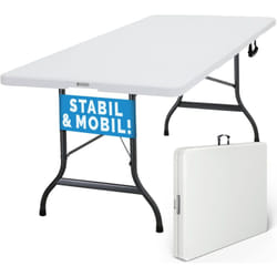 Casaria® Table de camping pliable 220 x 70 cm 10 personnes légère en plastique blanc poignée de transport pique-nique