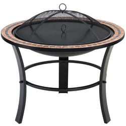 Brasero rond Fuoco Ø 76 cm acier laqué pierres mosaïque accessoires couvercle jardin terrasse feu bois charbon briquette barbecue