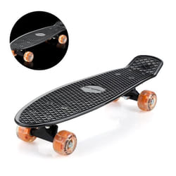 Skateboard 22 noir orange mini planche à roulettes max. 100 kg roues ABEC 7 avec LED style rétro vintage plateau antidérapant