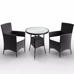 Salon de jardin 5 pièces ensemble en polyrotin - plateau verre - coussins - 2 chaises 1 table mobilier de jardin meuble extér ...