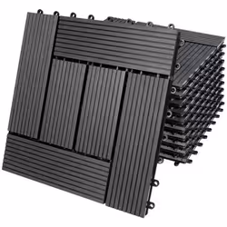 11x Dalles de jardin clipsables en bois composite WPC anthracite 30 x 30 cm Type mosaïque Revêtement de sol extérieur