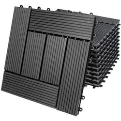 11x Dalles de jardin clipsables en bois composite WPC anthracite 30 x 30 cm Type mosaïque Revêtement de sol extérieur