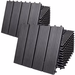 22x Dalles de jardin clipsables en bois composite WPC anthracite 30 x 30 cm Type classique Revêtement de sol extérieur
