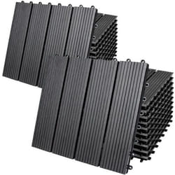 22x Dalles de jardin clipsables en bois composite WPC anthracite 30 x 30 cm Type classique Revêtement de sol extérieur