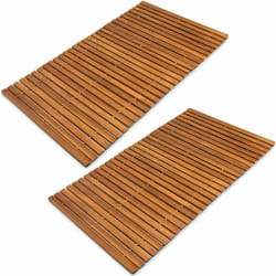 2x Tapis de bain en bois Tapis de sol antidérapant en bois d'acacia Caillebotis salle de bain 76x50cm - Deuba