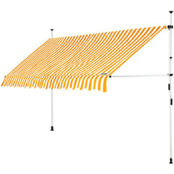 Store banne Manuel Rétractable Auvent balcon Terrasse Marquise Sans perçage Manivelle Hauteur réglable 350 cm, Jaune/Blanc