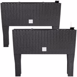 2x Jardinière surélevée en polyrotin 3 compartiments 60x25x46 cm Bac à fleurs sur pieds 30 L Intérieur extérieur jardin