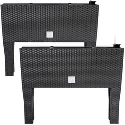2x Jardinière surélevée en polyrotin 3 compartiments 60x25x46 cm Bac à fleurs sur pieds 30 L Intérieur extérieur jardin