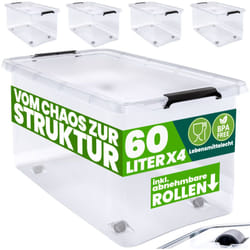 Boîte de rangement en plastique transparent empilable sans bpa gain de place caisse de rangement organiseur 4x 60 l - Deuba