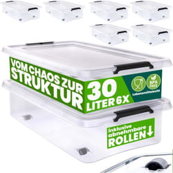 Boîte de rangement en plastique transparent empilable sans bpa gain de place caisse de rangement organiseur 6x 30L (de) - Deuba