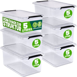DEUBA® Boîte de rangement en plastique transparent empilable sans BPA gain de place caisse de rangement organiseur 6 x 5L