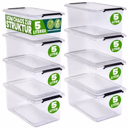 DEUBA 8x Boîte de rangement 5L en plastique transparent empilable sans BPA gain de place caisse de rangement organiseur