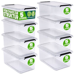 DEUBA 8x Boîte de rangement 5L en plastique transparent empilable sans BPA gain de place caisse de rangement organiseur