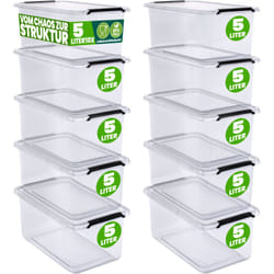 Boîte de rangement en plastique transparent empilable sans bpa gain de place caisse de rangement organiseur 10 x 5L - Deuba