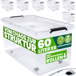 Boîte de rangement en plastique transparent empilable sans bpa gain de place caisse de rangement organiseur 6x 60L (de) - Deuba