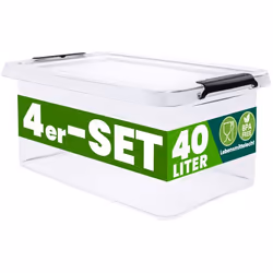 DEUBA® 4x Boîte de rangement 40L en plastique transparent empilable sans BPA gain de place caisse de rangement organiseur