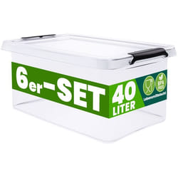 DEUBA® 6x Boîte de rangement 40L en plastique transparent empilable sans BPA gain de place caisse de rangement organiseur
