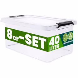 DEUBA® 8x Boîte de rangement 40L en plastique transparent empilable sans BPA gain de place caisse de rangement organiseur
