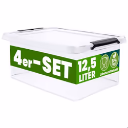 DEUBA® 4x Boîte de rangement 125L en plastique transparent empilable sans BPA gain de place caisse de rangement organiseur