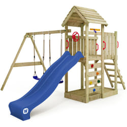Wickey - Aire de jeux MultiFlyer - Toit en bois - Balançoire - Toboggan - Maison enfant extérieur - Bac à sable - Échelle d'escalade - Accessoires de