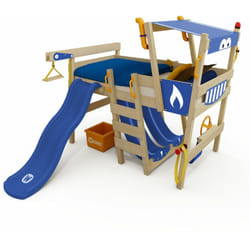 Wickey Lit enfant, Lit mezzanine Crazy Smoky avec toboggan Lit maison 90 x 200 cm - bleu