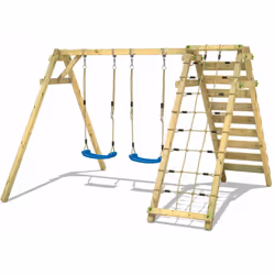 Wickey Portique balançoire Aire de jeux Smart Cliff avec Portique bois pour enfants - bleu