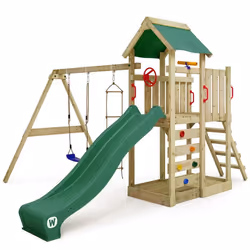 Aire de jeux Portique bois MultiFlyer avec balançoire et toboggan vert WICKEY