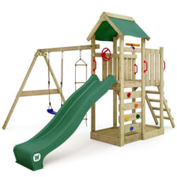 Aire de jeux Portique bois MultiFlyer avec balançoire et toboggan vert WICKEY