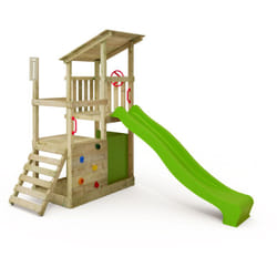 Fatmoose - Tour de jeux Portique d'escalade FruityForest avec toboggan, tour d'escalade avec bac à sable, Échelle & accessoires de jeu – vert pomme